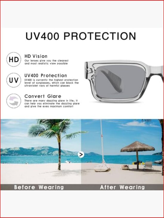 Square Frame Sunglasses Trendy Chunky Rectangle UV400 Protection main image 5